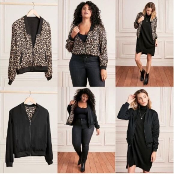 STELLA & DOT Leopard/Black Reversible Bomber Jacket - Size Small - Picture 1 of 11